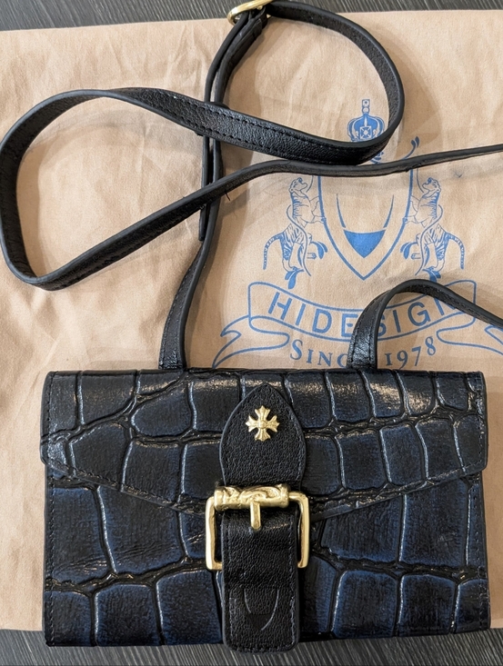 Hidesign Handbags - HiDesign Dark Blue Leather Crossbody Wallet Bag